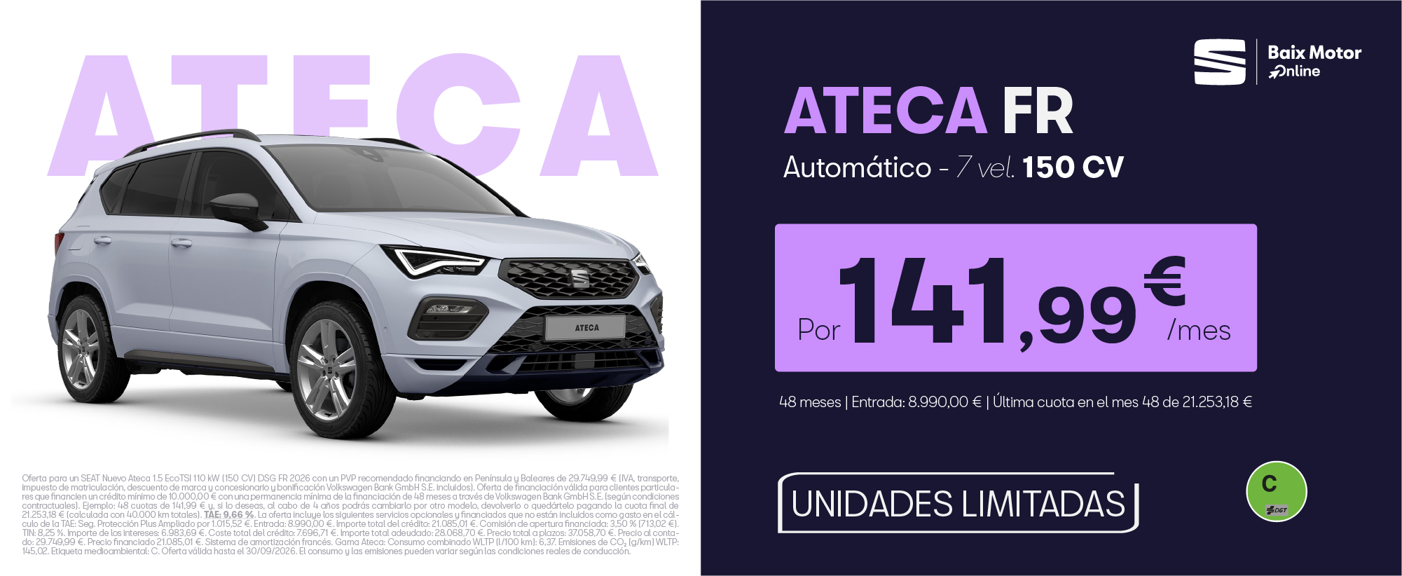 ¡Promoción! SEAT Ateca FR desde 141,99€/mes*